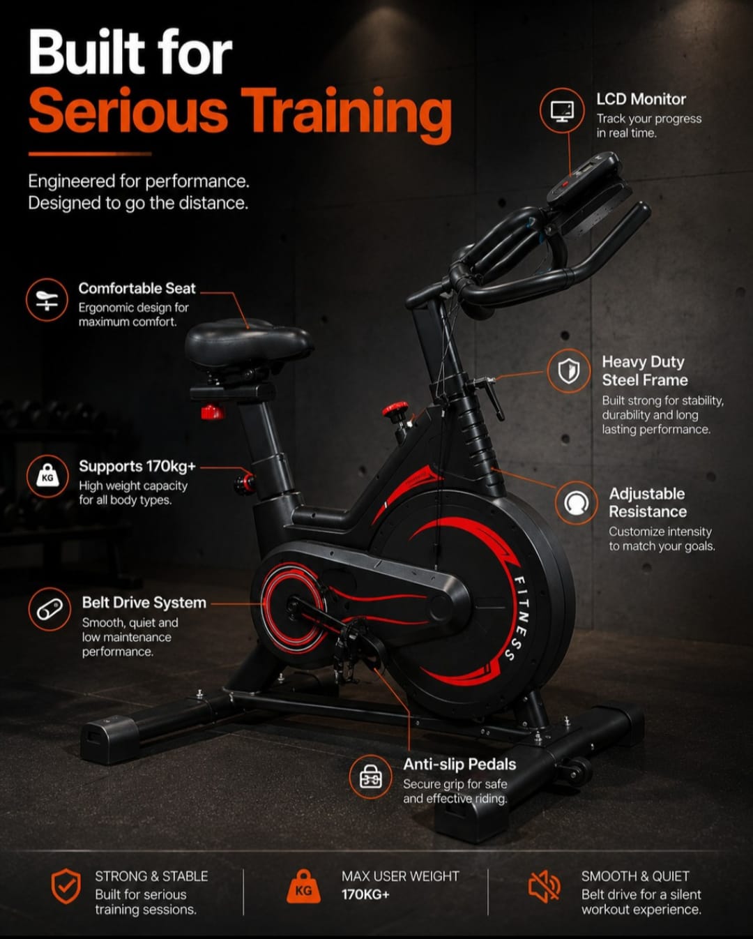 Heavy Duty Spin Bike angle 3